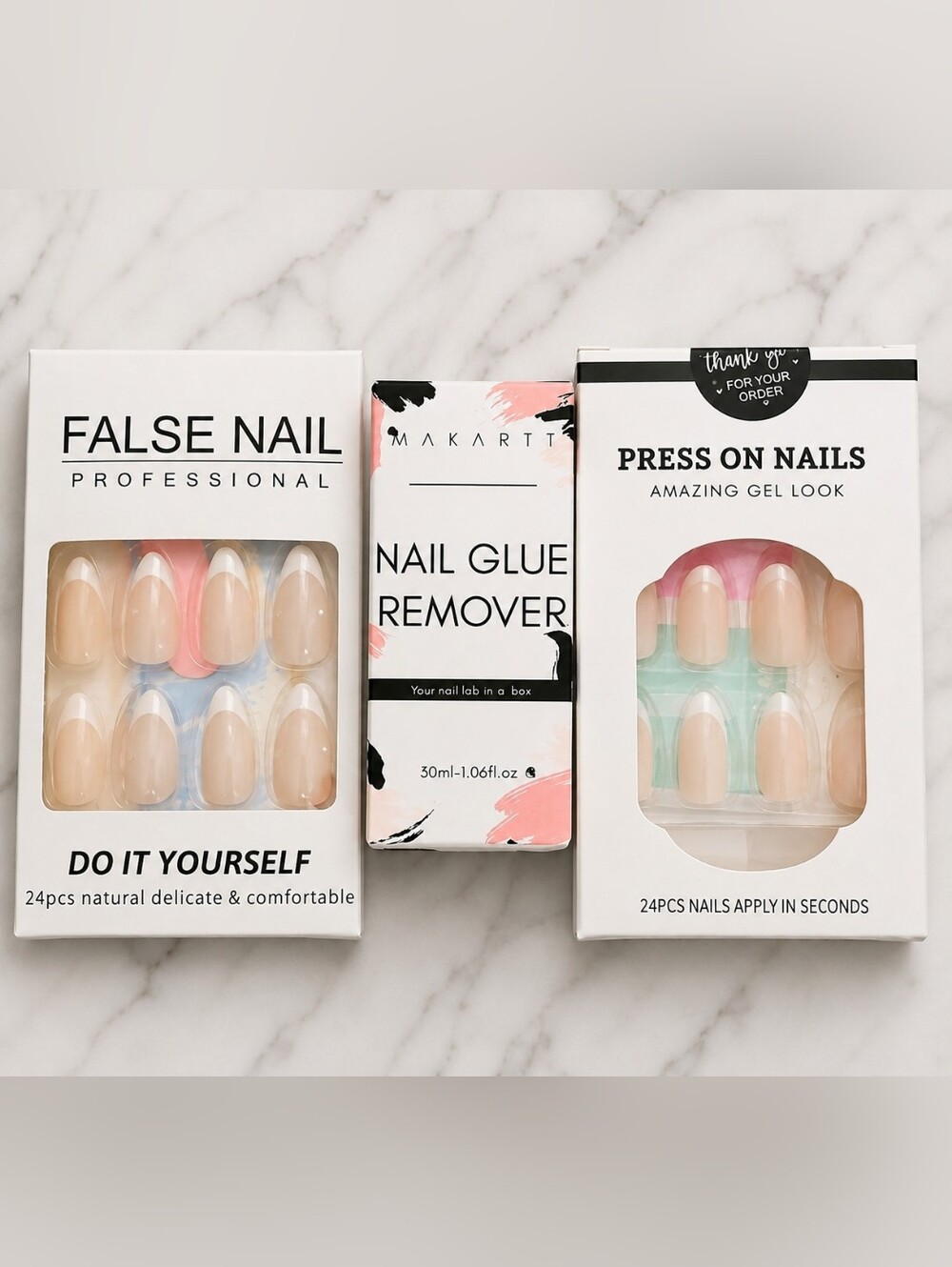 Press-On False Nails Sets with Nail Glue Remover